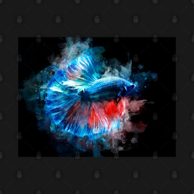 Blue and Red Betta Fish watercolor by SPJE Illustration Photography