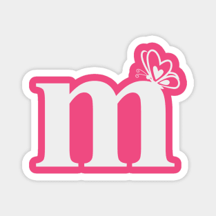 Letter M Lower Case m Alphabet with butterfly Magnet