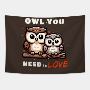 Cute Owl lovers Valentine Couple Tapestry