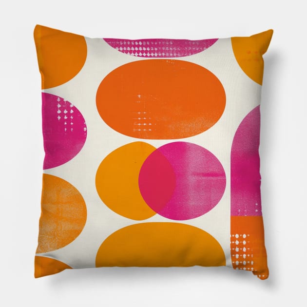 Retro 70s Orange Pink Abstract Pillow by Trippycollage