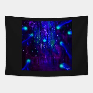 TREES MOON AND SHOOTING STARS Tapestry