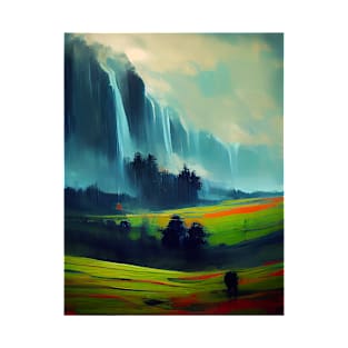 Waterfall Landscape Artwork, wall art, painting, digital art, wallpaper T-Shirt