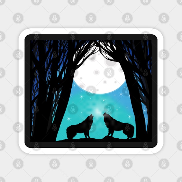 Wolf howling at the moon Magnet by Eikia