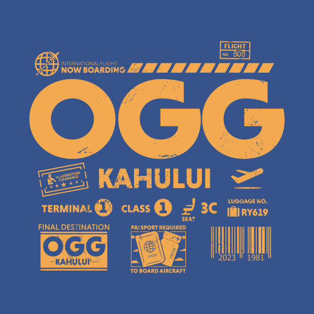 Vintage Kahului OGG Maui Airport Code Travel Day Retro Travel Tag Hawaii by Now Boarding