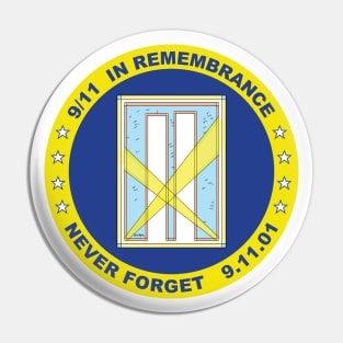 9/11 in Remembrance,  Never Forget, 9.11.01 in Dark Blue and Yellow Pin