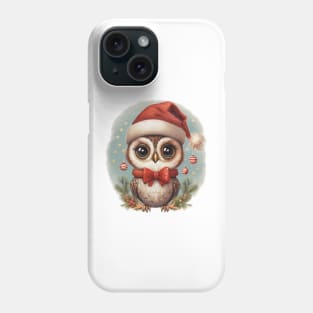 cute little baby owl wearing a santa hat Phone Case