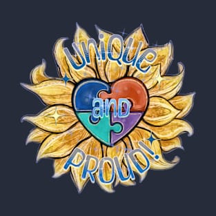 Autism Awareness Unique and Proud Puzzle Heart Design T-Shirt