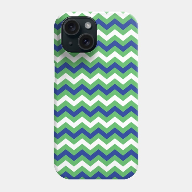 Kelly Green Royal Blue and White Chevron Zigzag Pattern Phone Case by squeakyricardo