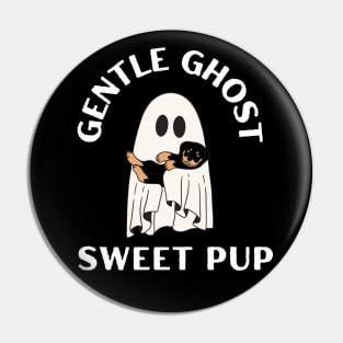 Gentle Ghost, Sweet Pup. Cute little ghost with a cute pup, dog, puppy, halloween Pin