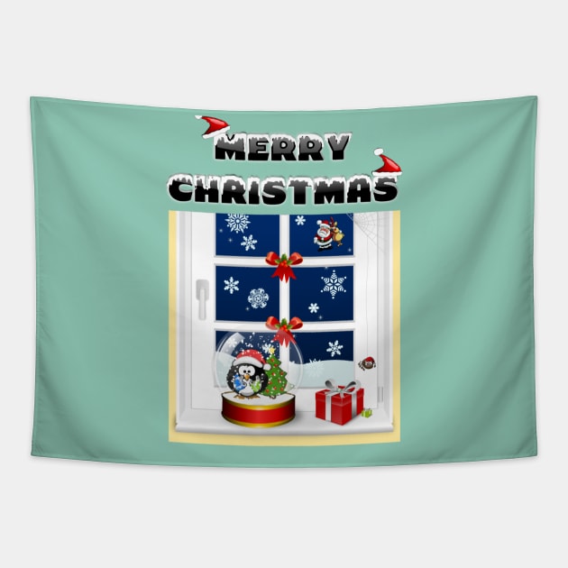 Christmas Magic Window Cute Cartoon Gift T-Shirt Tapestry by klimentina