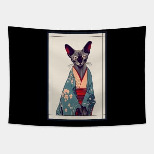 Oriental Shorthair cat Japanese with kimono vintage Tapestry