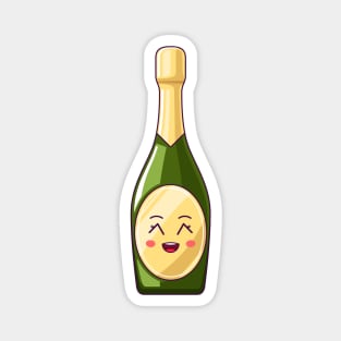 Cartoon Kawaii Champagne Bottle with Grinning Face Magnet