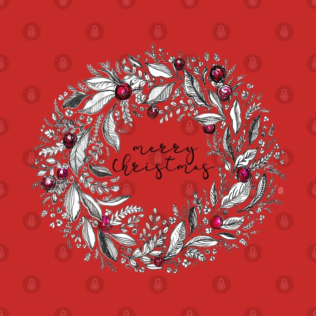 Christmas Gift - Xmas Wreath - Merry Christmas by FanitsaArt