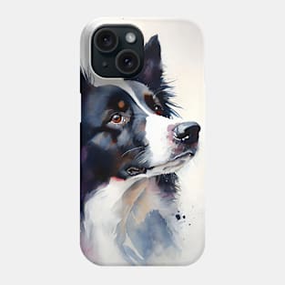 Black and White Border Collie Watercolor Portrait Phone Case