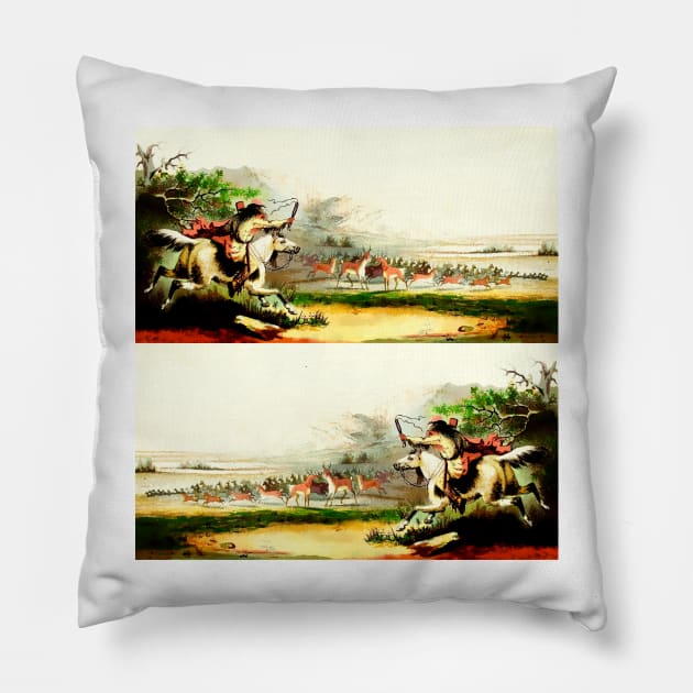 Indian tribe hunting animals Pillow by Marccelus