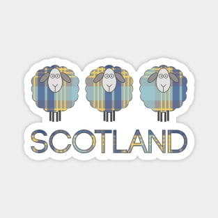 Trio of Scottish Blue and Yellow Tartan Patterned Sheep Magnet