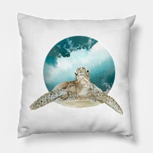 Painted turtle with ocean/sea background Pillow