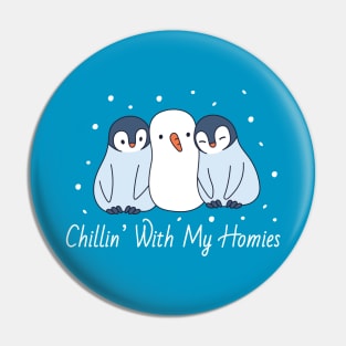 Penguins and snowman Pin