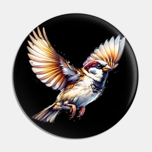 Watercolor Flying House Sparrow Pin