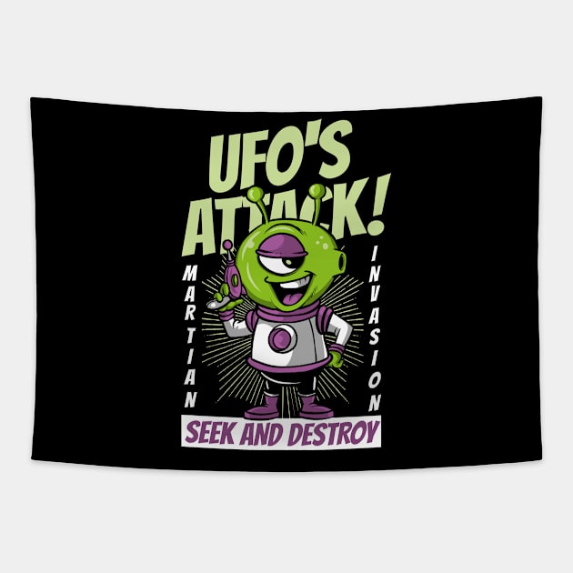 UFO Alien Seek And Destroy Tapestry by Mako Design 