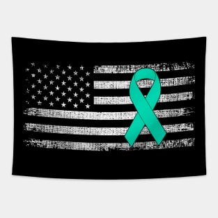 Cervical Cancer Awareness Ribbon Classic American Flag Tapestry