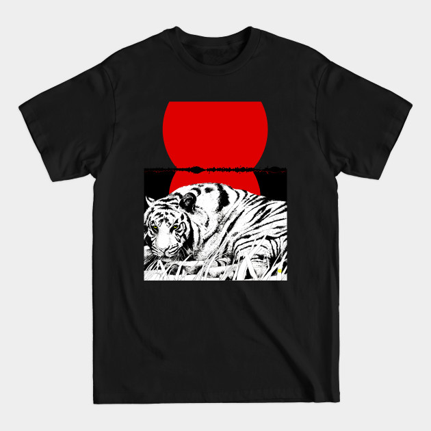 Disover The tiger lying along the river with the red sun - Tiger Art - T-Shirt