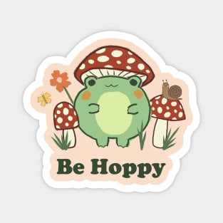 Cute Be Hoppy Retro Mushroom Frog | Green Text Magnet