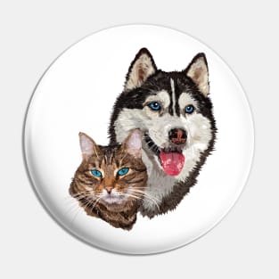 Cat and husky Pin