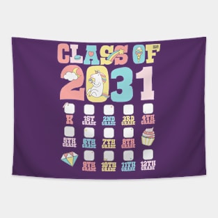 Cute Unicorn Graduation Class of 2031 Grow with Me Checklist Tapestry