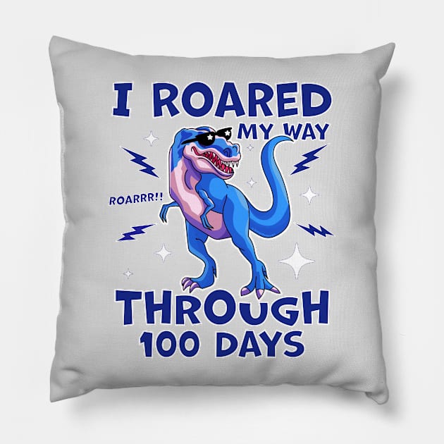 T-Rex 100th Day of School I Roared My Way Through 100 Days Pillow by OrangeMonkeyArt