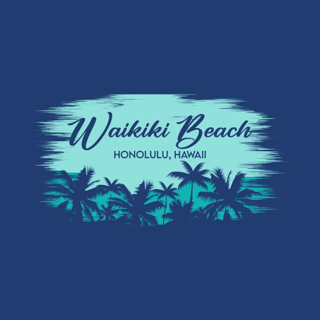 Waikiki Beach Honolulu Hawaii Retro Beach Landscape with Palm Trees by Now Boarding