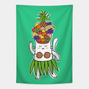 Hawaiian Dancer Cat With Tropical Fruit Hat Tapestry