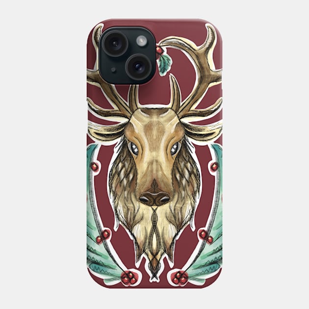 Elegant and Festive Christmas Reindeer Watercolor Phone Case by narwhalwall