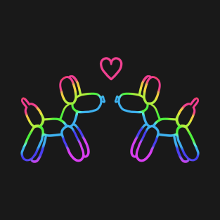 Rainbow Balloon Dogs in Love on Black T-Shirt