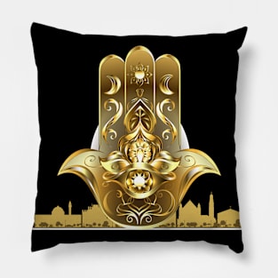 Gold Jerusalem Jewish The Hand of Miriam Hamsa Pillow