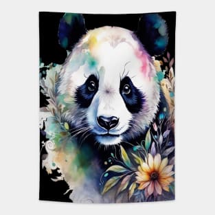 Fantasy, Watercolor, Panda Bear With Flowers and Butterflies Tapestry