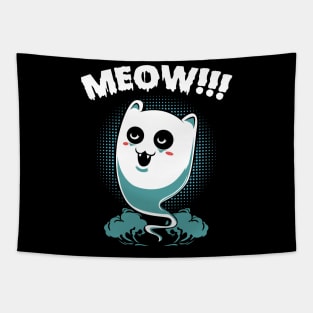 Ghost - Cute Halloween Ghost Cat Kawaii Meow Tapestry