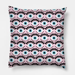 Cute Eyes Pattern on Pink Background Pillow