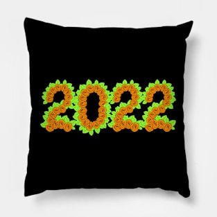 2022 created with orange roses and green leaves Pillow