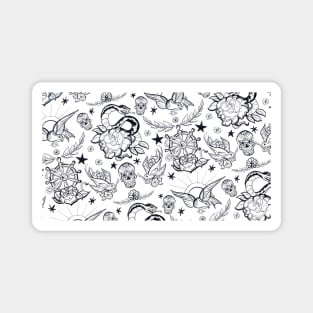 Black and White Punk Tattoo Pattern Design Illustration Magnet