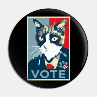 Cat running for president (Obama Hope logo) Pin