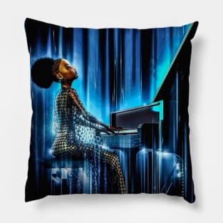 Black girl playing piano Pillow