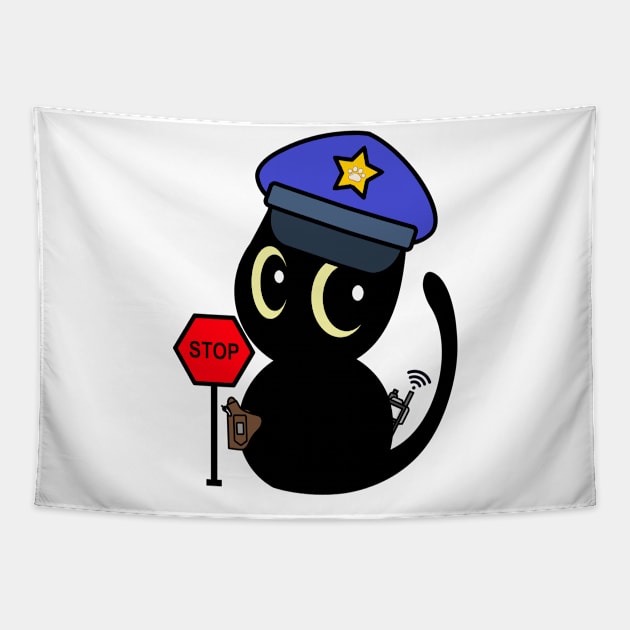 Funny Black Cat Policeman Tapestry by Pet Station