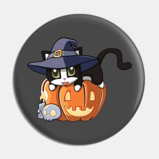 Toxedo Cat on a Pumpkin Pin