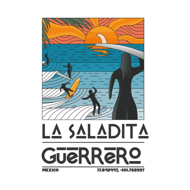 La Saladita, Guerrero, Mexico Retro Travel Poster by JDP Designs