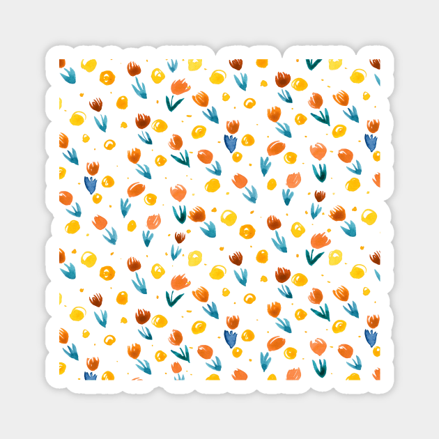 Watercolor tulips pattern - yellow and blue Magnet by wackapacka