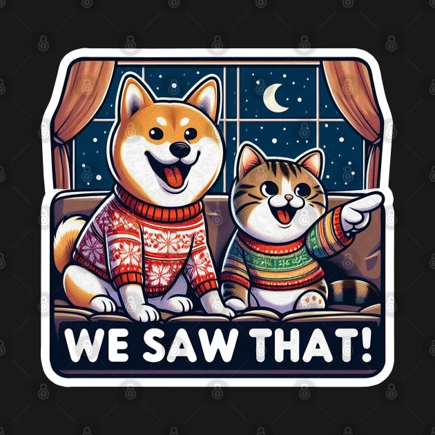 We Saw That meme Shiba Inu Tabby Cat Home Christmas Sweater Snow by Plushism