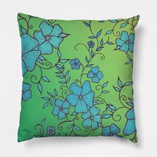 Green and Blue Flower Pattern Pillow