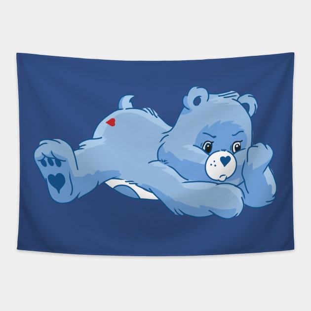 Grumpy bear lying down Tapestry by tailspalette