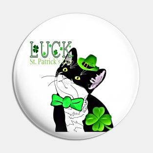 Happy St Patrick's Day from Cute Tuxedo Cat Copyright TeAnne Pin